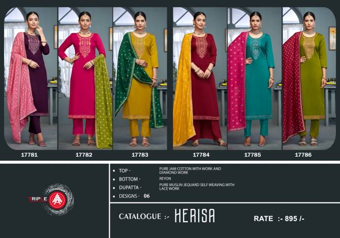 Herisa By Triple Aaa Diamond Work Jam Cotton Salwar Kameez Wholesale Price In Surat